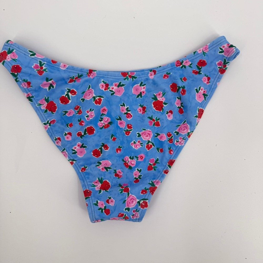 Wild Fable Bikini Bottom High Leg Cheeky Modern Women Size XS Blue Floral Print - Picture 3 of 7